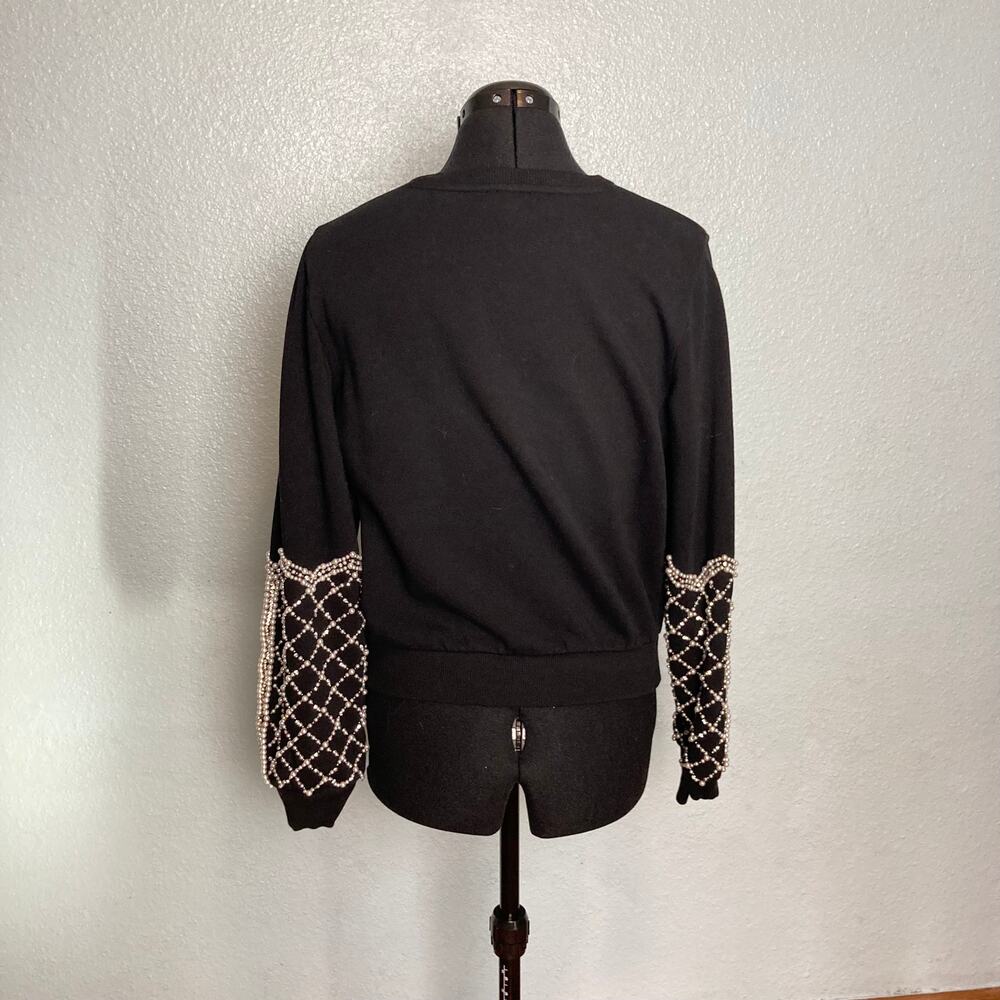 S Express Black Statement Pearl Rhinestone Sweater Top Long Sleeve - Picture 7 of 9